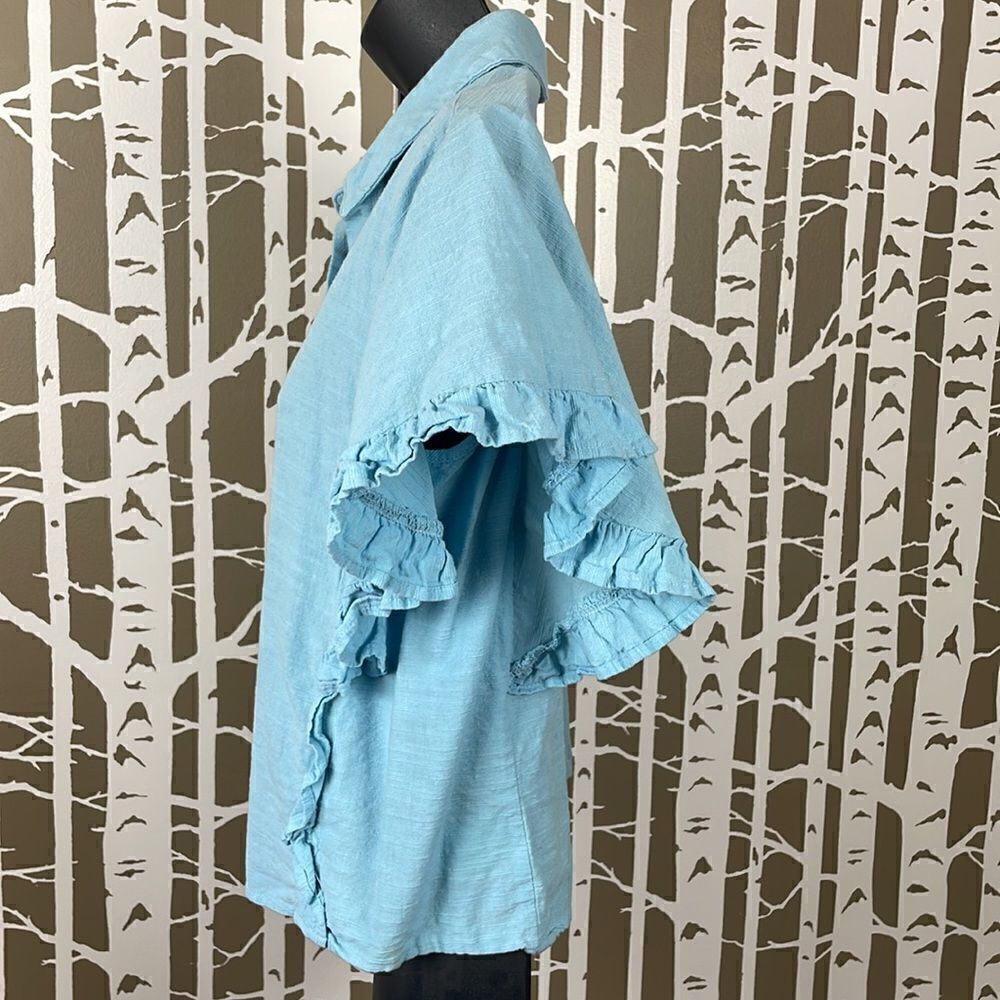 100% Cotton Button Front Flutter Sleeve Blouse sz S - Picture 4 of 5